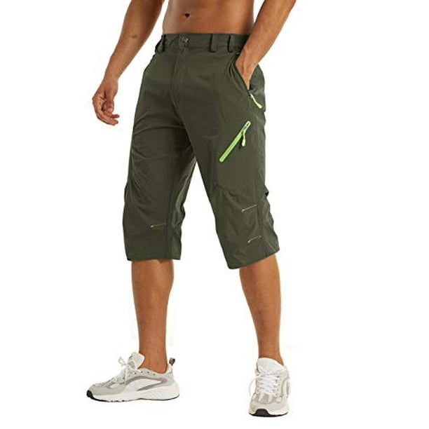 LACSINMO Mens Below Knee Shorts Quick Dry 3/4 Hiking Long Walking Shorts Summer Thin Capris with 4 Zipper Pockets 